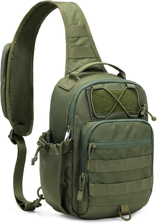 HALOVIE Anti-theft Tactical Sling Bag RFID ArmyGreen Military Shoulder Bag with Phone Pack EDC Molle Crossbody Bag for men