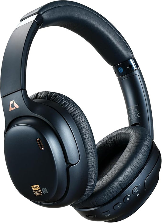 1Mii E700 Wireless Bluetooth Over Ear Headphones with Active Noise Canceling, Hi-Res Audio LDAC/aptX Low Latency for Airplane Travel Overhead Comfort, 54H Playtime, Custom EQ via App - Blue