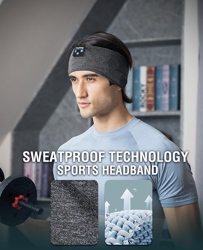 Perytong Bluetooth Headband Sleep Headphones, Sleeping Headphones for Side Sleepers, Sleep Earbuds Wireless Earphones with HD Stereo Speaker for Birthday Anniversary Christmas Tech Gifts Men Women