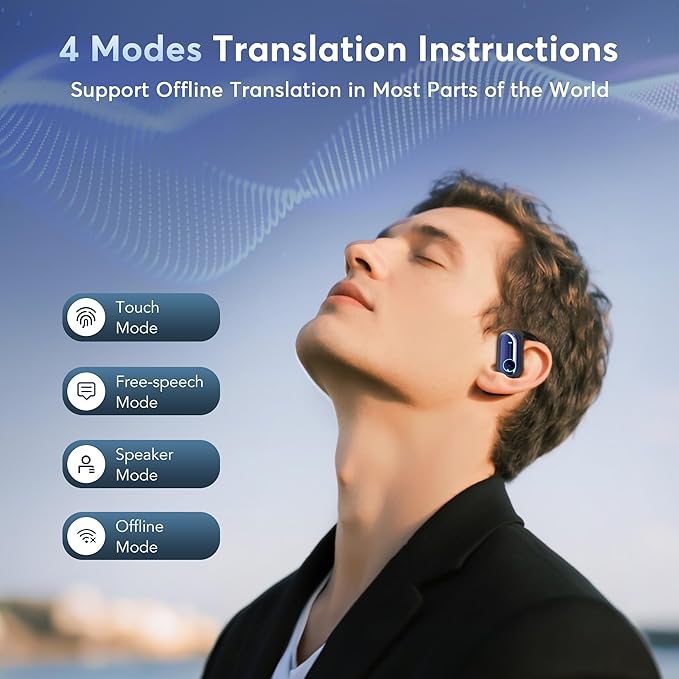 168 Languages AI Live Translation Earbuds, 4-in-1 Smart Mode Bluetooth 5.4 Touch Screen Earphones Real-Time Headphones Translator, Fit iOS and Android Ideal for Business and Learning, Deep Blue
