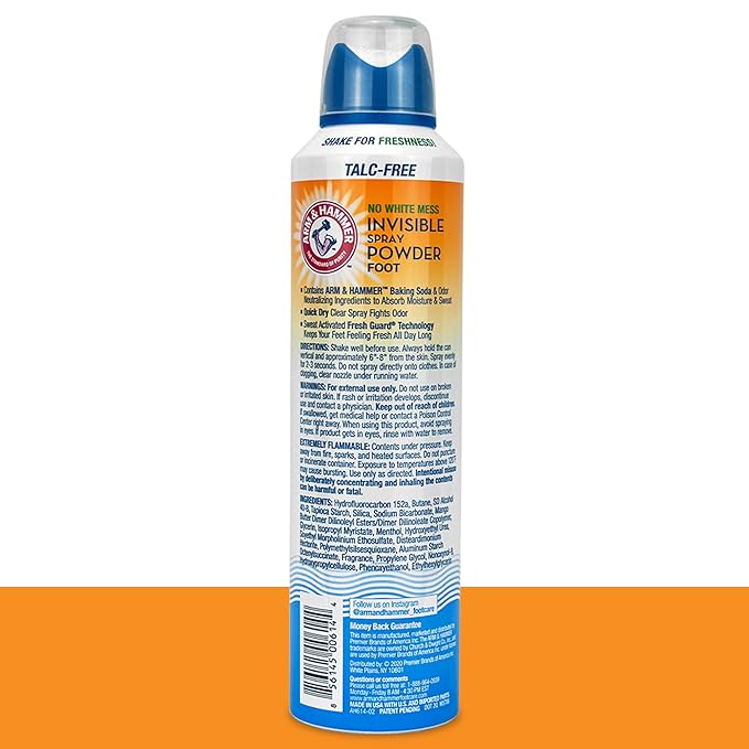 Arm & Hammer Invisible Foot Powder Spray, Clear Talc-Free Foot Odor & Sweat Control, Foot Spray Odor Eliminator Spray, Foot Odor Eliminator For Men & Women, Foot Odor Spray, 7 Oz (3 Pack)