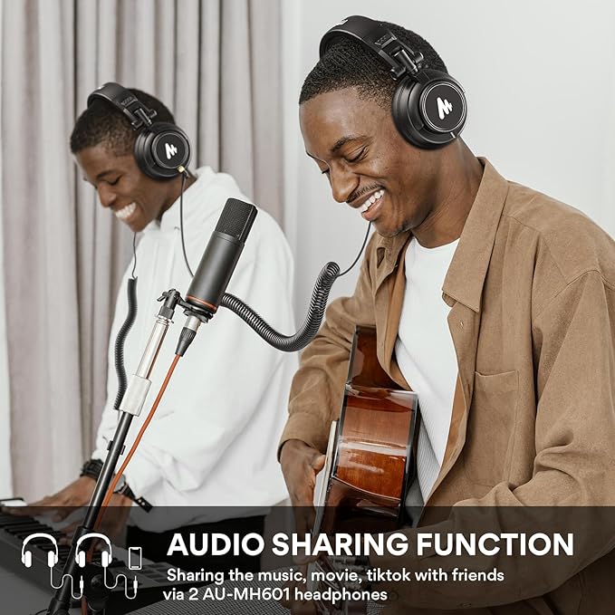 MAONO MH601 Professional Studio Monitor Headphones, Wired Closed Back Over Ear DJ Headset with 50mm Drivers and 1/4 inch to 3.5mm Jack for Guitar Amp Recording Mixing Piano Music Production Podcast