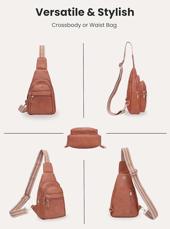 Crossbody Sling Bag for Women Vegan Leather Fanny Pack Small Cross Body Purse Anti Theft Chest Bag for Travel Brown