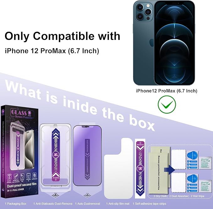 2 Pack Anti Blue Light Matte Screen Protector for iPhone 12 Pro Max 6.7-Inch Auto Dust Removal, No Bubbles, Tempered Glass Film, Easy Installation
