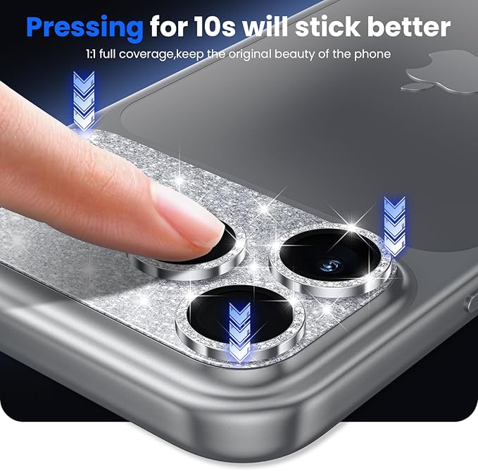 WSKEN for iPhone 17 Pro Camera Lens Protector, [Military Grade Shatterproof] [Strong Adhesion] Metal Aluminum Alloy Tempered Glass Camera Screen Protector，Glitter