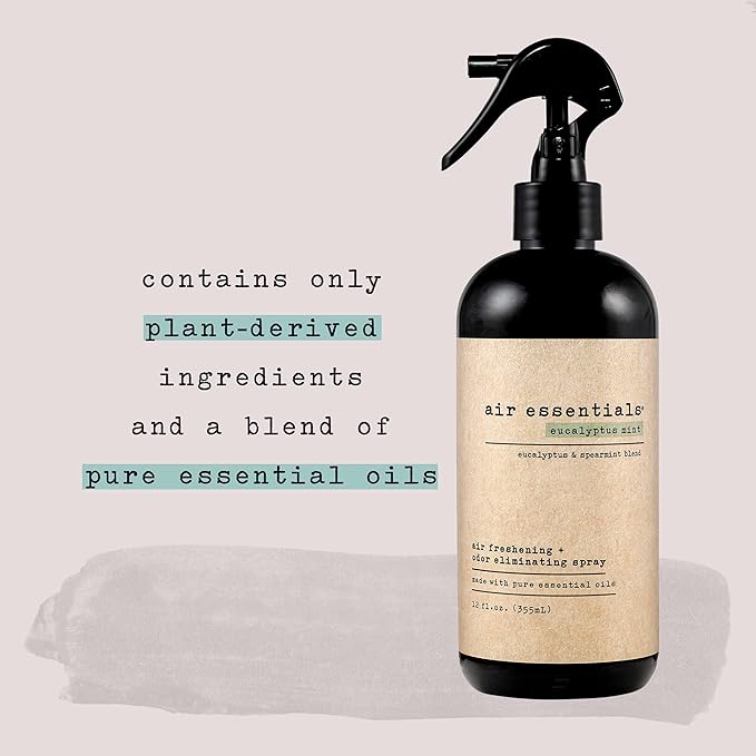 Air Essentials Air Freshener & Odor Eliminator Spray - 12 oz, Pack of 2 - Made with Pure Essential Oils - Eucalyptus Mint Scent