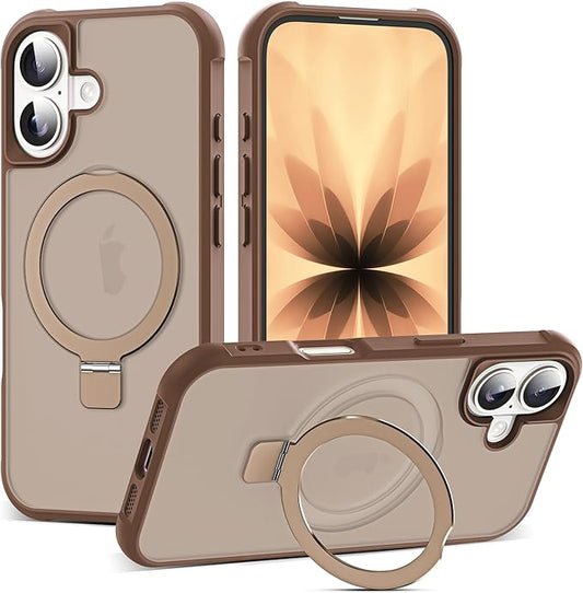 Compatible with iPhone 17 Case with Invisible Magnetic O-Ring Stand Military-Grade Translucent Phone Case for iPhone 17 6.3" [Compatible with Mag-Safe][Great Grip Feeling],Desert Brown