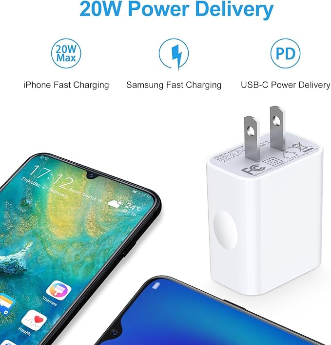 [2-Pack] 20W Samsung Fast Charging Block USB C Power Adapter Android Wall Plug Brick Type C Block for Galaxy A17 A16 5G/A15/A56/A36/A55/A35/A14 5G/ A54/A25/A23/A13/A53/S25/S24/S23 FE/S22/,iPhone 16