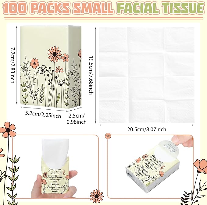 Ctosree 50 Pack Pocket Tissues Travel Packs Bulk 500 Sheet Small Tissues Pocket Packs 3 Ply Mini Travel Size Individual(Wild Flower)
