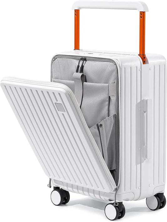 Joyway Hardshell Carry on Luggage with Front Pocket, Lightweight Hardside 20 Inch Suitcase with Spinner Wheels and TSA Lock (White, Carry on Luggage-20 Inch)