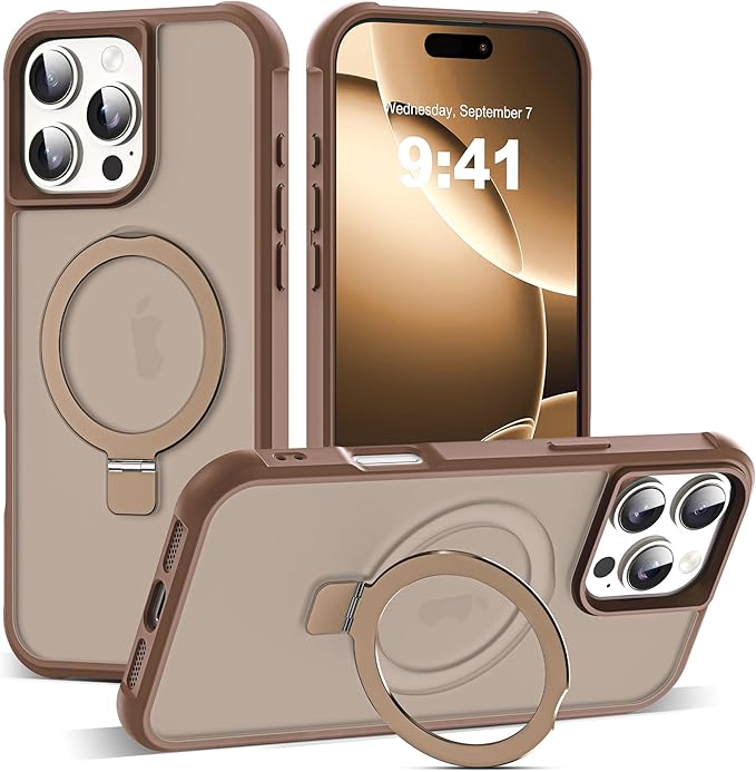 Compatible with iPhone 16 Pro Max Case with Invisible Magnetic O-Ring Stand Military-Grade Translucent Case for iPhone 16 ProMax 6.9" [Compatible with Mag-Safe][Great Grip Feeling],Desert Brown
