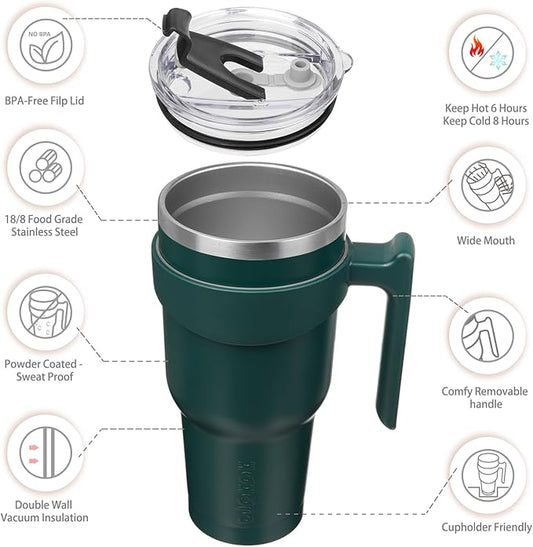 BJPKPK Tumbler With Handle 40oz Stainless Steel Insulated Tumbler With Lid And Straw For Water Or Ice Coffee,Army Green