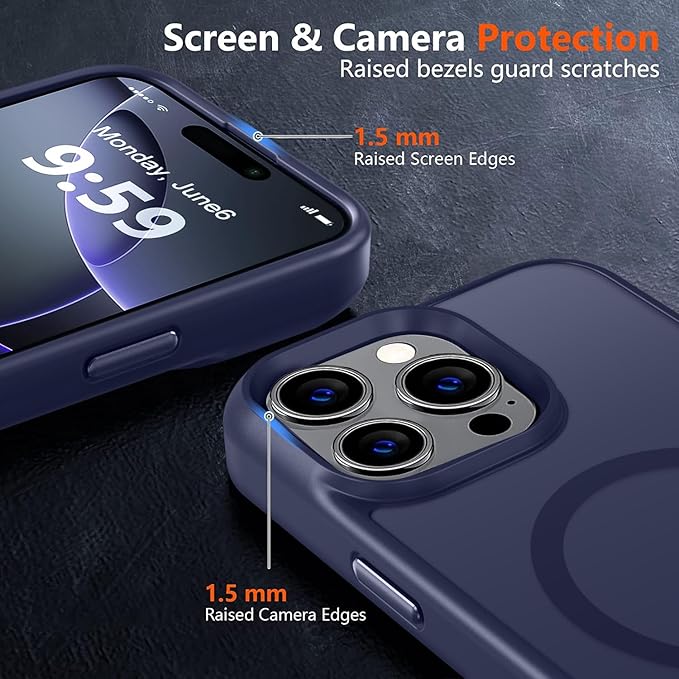 MOCCA Strong Magnetic for iPhone 16 Pro Max Phone Case, [Compatible with Magsafe][16FT Mil-Grade Drop Protection] Slim Thin Translucent Matte Protective Cover Case for iPhone 16 Pro Max Case,Deep Blue
