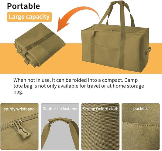 Large Military Duffle Bag Tactical Gear Load Out Bag Camping Storage Utility Tote Deployment Cargo Bag Travel Sports Equipment Duffel Luggage Bag with (Khaki, Medium 25.59"x11.81"x13.78"))