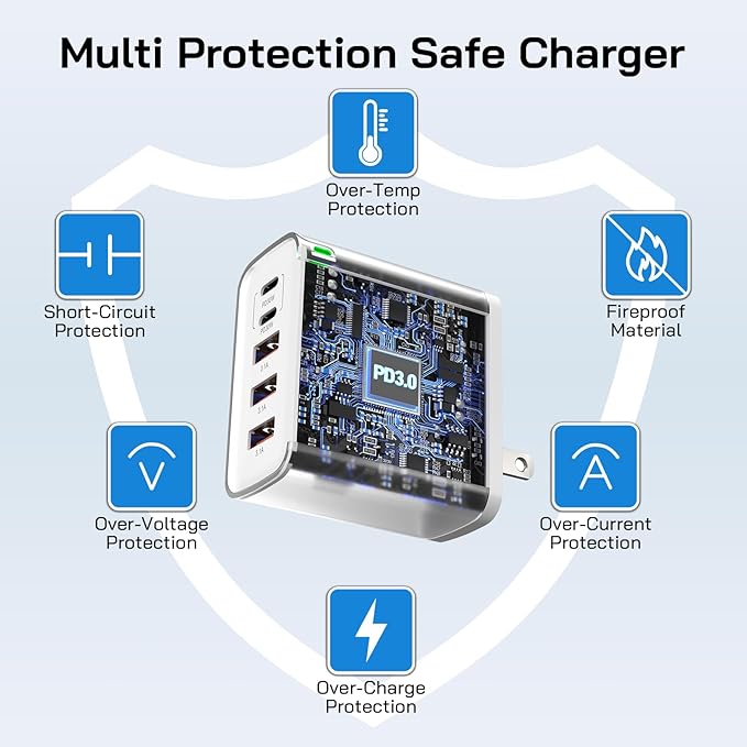 2Pack USB C Fast Charger Block, 60W 5-Port USB C Wall Charger with 6.6FT USBC to USBC Cord, 2USB C+3USB A PPS/PD 3.0 Multiport Charging Cube for iPhone 17 16 15 Pro Max,for Galaxy S25 S24 Ultra,i Pad