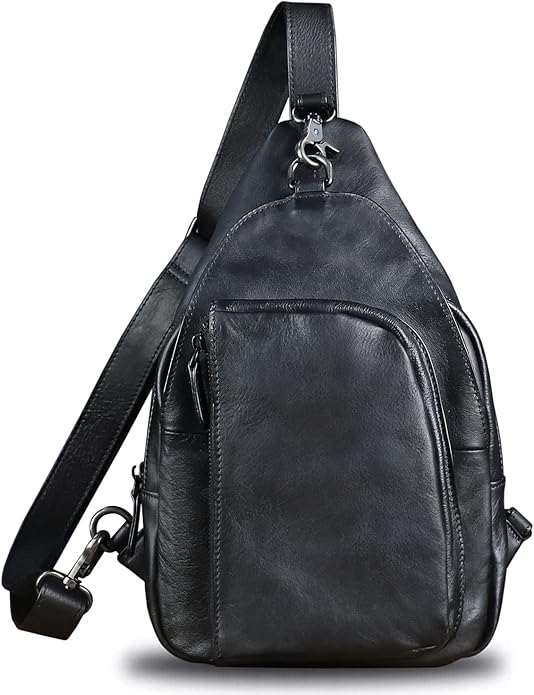 Genuine Leather Sling Bag for Men and Women Vintage Real Leather Sling Backpack Shoulder Crossbody Bag Chest Bag