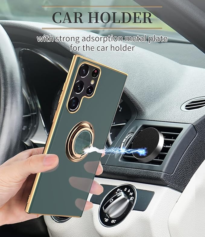 Tnarru Compatible for Samsung Galaxy S22 Ultra Case with Ring Holder Kickstand [with Magnetic] Soft TPU Shockproof Electroplated Protective Phone Case for Galaxy S22 Ultra 5G Grey