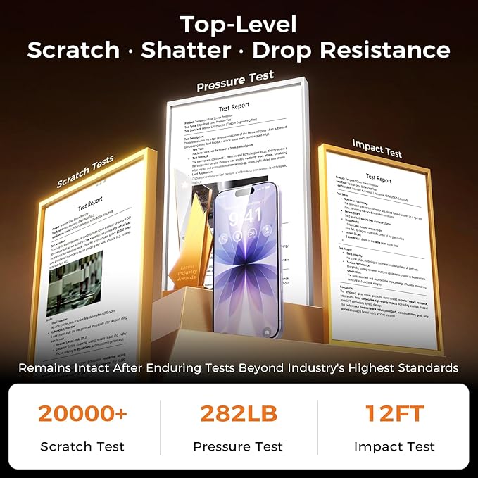 NeverBreak 9H+ Hardness for iPhone 17 Screen Protector 12FT Military Grade Protection (Scratch, Shatter, Drop Resistance) Tempered Glass Full Edge Coverage Case Friendly 6.3" 2025, 2 Pack