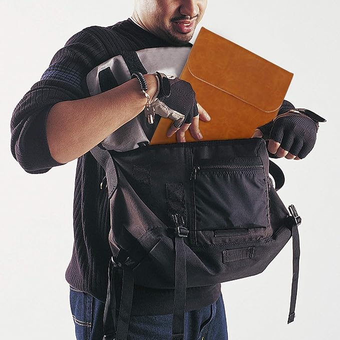 Allinside 13 inch Laptop Sleeve Case for MacBook Air 13 2018-2025/MacBook Pro 13 2016-2022, Waterproof PU Leather Laptop Sleeve Bag Protective Vertical Case Cover, Brown