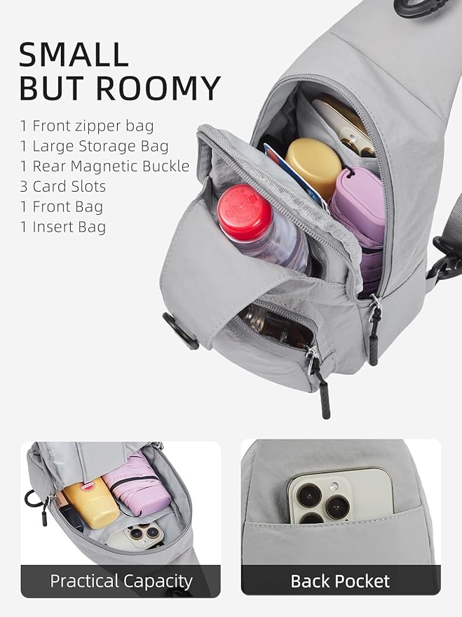 WESTBRONCO Small Sling Bag for Women Nylon Crossbody Sling Backpck Lightweight for Travel Casual Daily