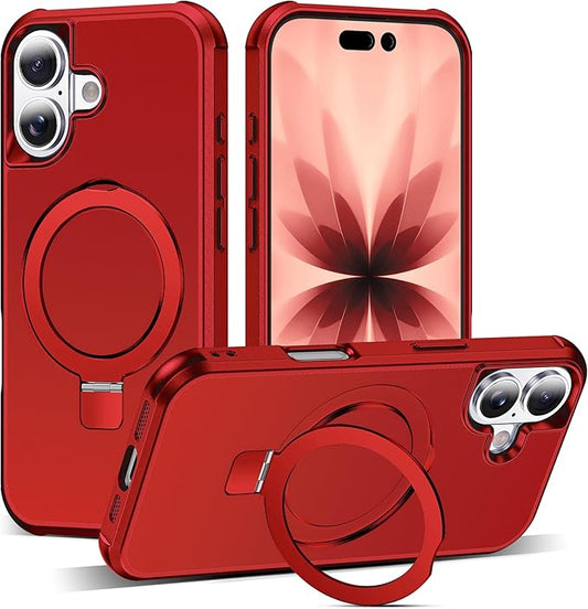 Compatible with iPhone 17 Case with Invisible Magnetic O-Ring Stand Military-Grade Phone Case for iPhone 17 6.3" [Compatible with Mag-Safe][Great Grip Feeling], Red