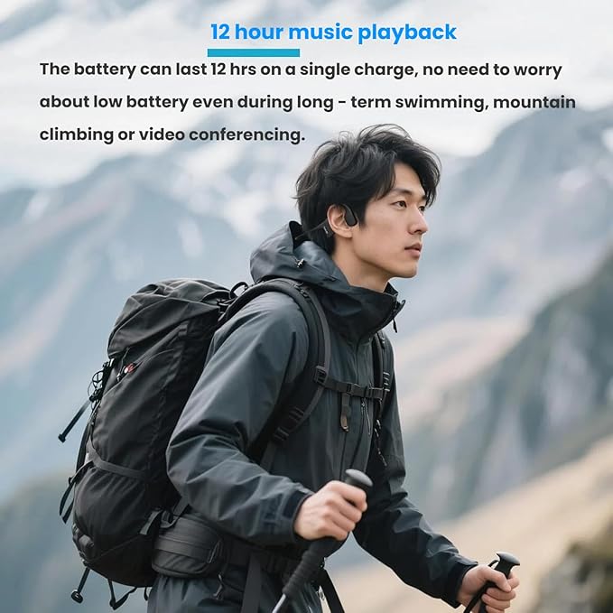 Bone Conduction Swimming Headphones Wireless Underwater Earphones IPX8 Waterproof Bluetooth headsets Built in 32GB MP3 Player Long Lasting Battery for Swimming Running Cycling and Workouts