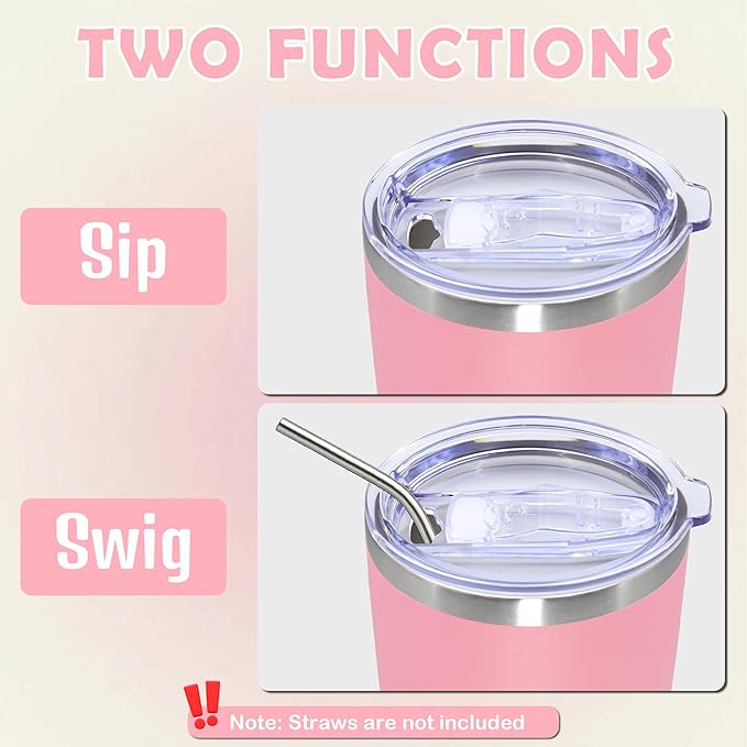 20oz Tumbler Stainless Steel Tumbler Cup with Lid Vacuum Insulated Double Wall Travel Mug, Durable Powder Coated Travel Coffee Tumbler Mug for Hot & Cold Drinks, Pink,4 Pack