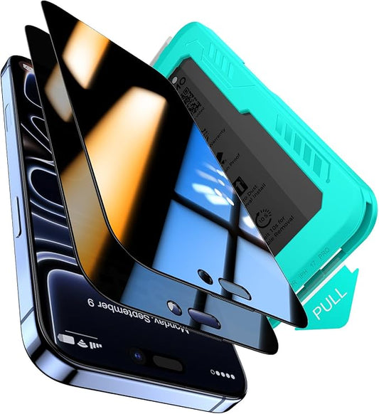 Thomo Privacy Screen Protector for iPhone 17 Pro 2 Pack, [25° Anti Spy] [Top 9H Tempered Glass] [15FT Military Grade Shatterproof] Full Edge Coverage, Bubble Free, Easy Install Case Friendly
