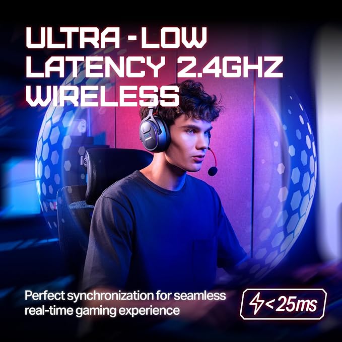 OXS Storm G2 Wireless Gaming Headsets, 7.1 Virtual Surround Sound, 3 EQ Modes, 2.4G Low Latency, 50mm Driver, 40H Playtime, RGB Light, Bluetooth 5.3, Compatible with PC, Console, Mobile, Black