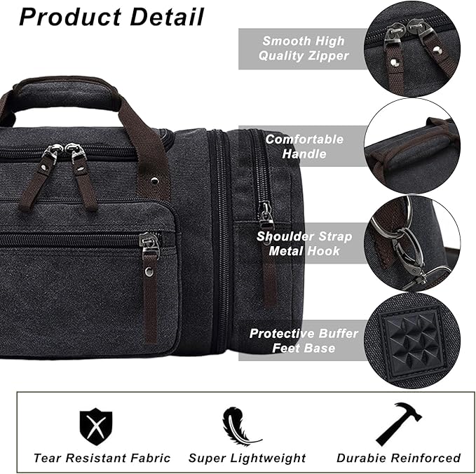 Felipe Varela Duffle Bag for Men, Canvas Expandable Duffel Bag for Travel, Mens Carry On Luggage Bags Traveling Weekender Gym Overnight Duffel Bags for Airplanes, Black