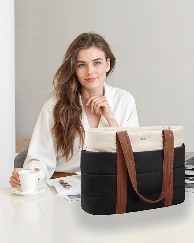 LOVEVOOK Tote Bag for Women, Large Puffer Work Tote Laptop Bag, Lightweight Travel Tote Bag with Zipper Gifts for Women
