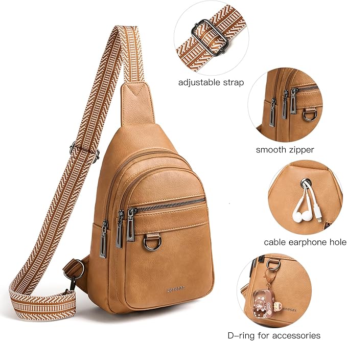 7L Sling Bag for Women Men Vegan Leather Crossbody Bags Fanny Pack Purse Backpack Over Shoulder Bag Travel Anti Theft