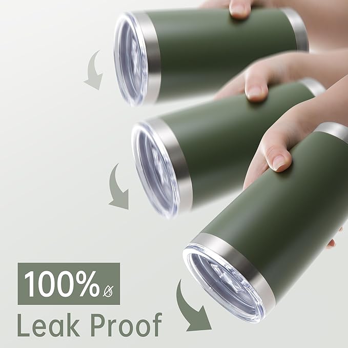 20 oz Tumblers Bulk Stainless Steel Tumbler with Lid Double Wall Vacuum Insulated Coffee Mug 20oz Powder Coated Cup for Hot and Cold Drinks, Army Green, 6 pack