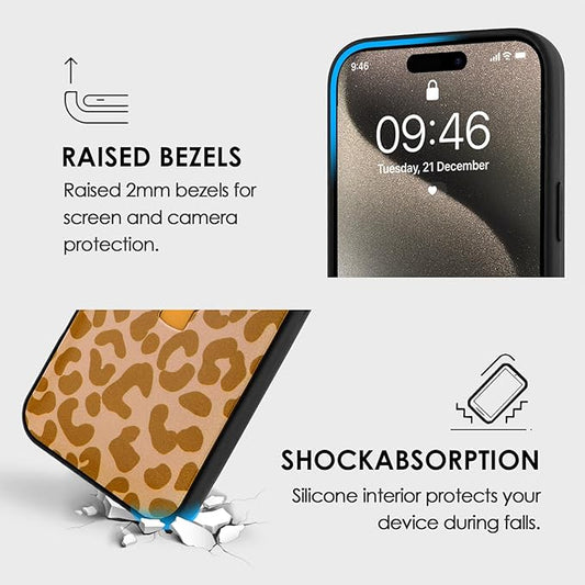 Compatible with iPhone 15 Pro Max Case with Finger Hand Strap Kickstand, Trendy Cool Leopard Cheetah Print Phone Case for Women Men, Full Camera Protection Shockproof Protective Cover, Brown