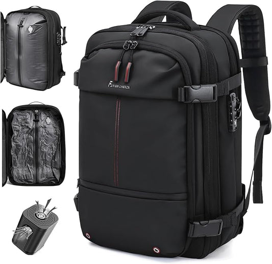 Travel Backpack with Vacuum System,60L Expandable Vacuum Backpack Travel with TSA Lock,17.3 inch Laptop Backpacks Vacpack Backpacks with Vacuum(Black,External Air Pump)