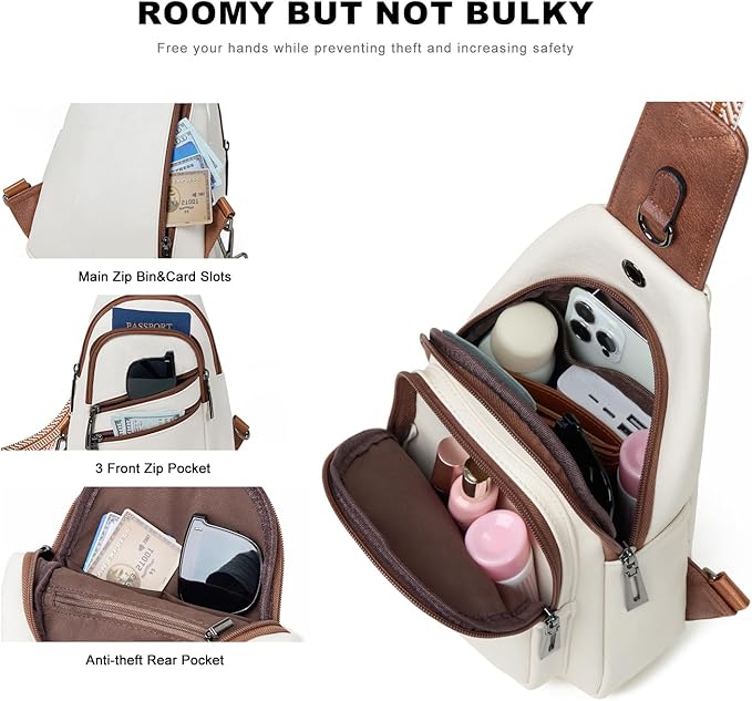 Sling Bag for Women Crossbody Purse Leather Crossbody Bag Fanny Pack Chest Pack for Travel Everyday Vacation