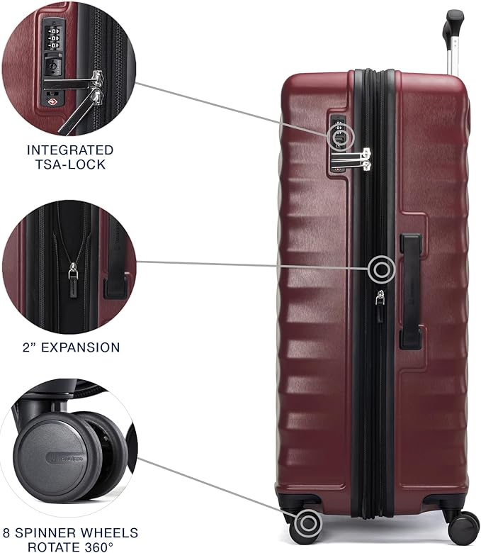 Travelpro Maxlite Air V2 Hardside Expandable Luggage, 8 Spinner Wheels, Lightweight Hard Shell, TSA lock, Cabernet, 2-Piece Set (21/28)