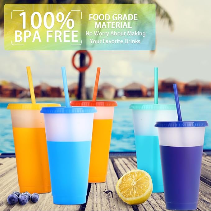 Honeydak 100 Pack Tumbler with Straw and Lid Bulk Glitter Plastic Cups Water Bottle Iced Coffee Travel Mug Reusable Party Favor Cups for Birthdays travel 24-27 oz (Mixed Color)