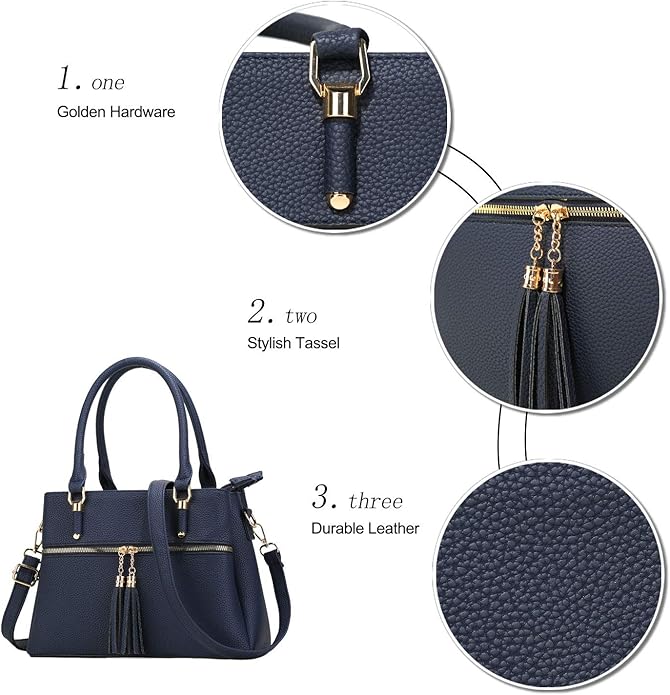 KKXIU Women Satchel Bags Handle Shoulder Handbags and Purses Pockets Zipper Leather Crossbody Bags