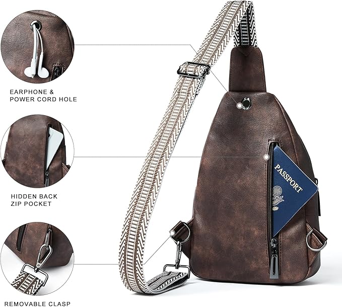 7L Sling Bag for Women Men Crossbody Belt Bag Small Travel Sling Backpack Anti Theft Chest Daypack Purse Faux Leather