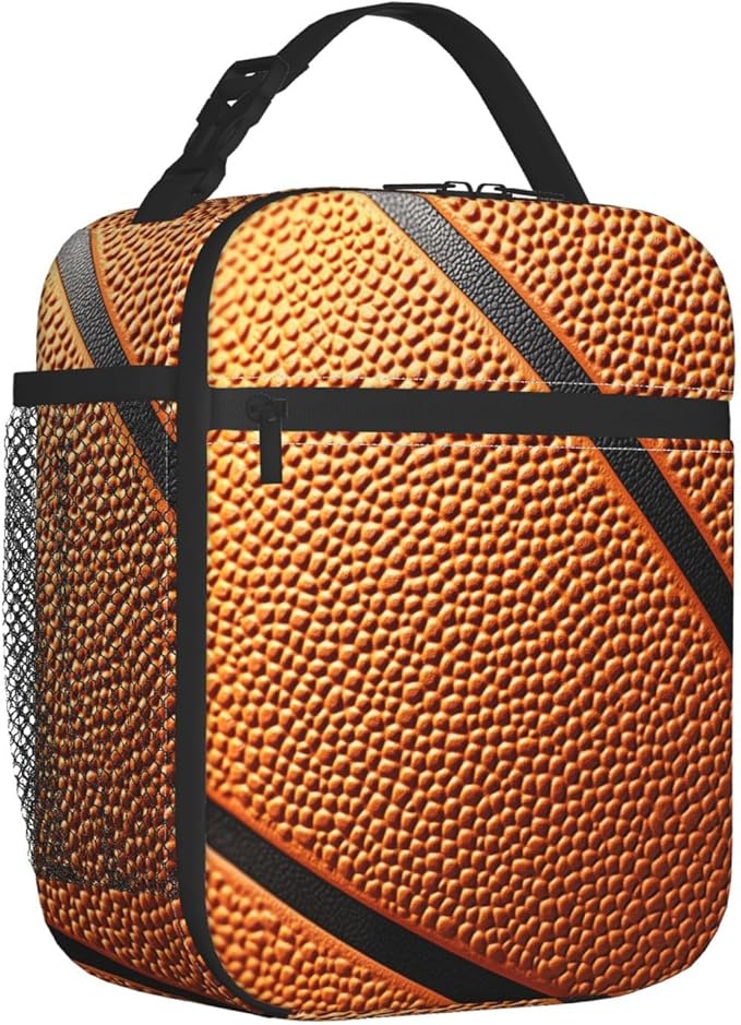 Basketball Print Lunch Box for Players,Adults,Men,Sport Ball Design Insulated Lunchbox,Leakproof Tote Bag,Reusable Cooler Bags for Work,Picnic,Office,Travel,Practical Lunchbag Gifts