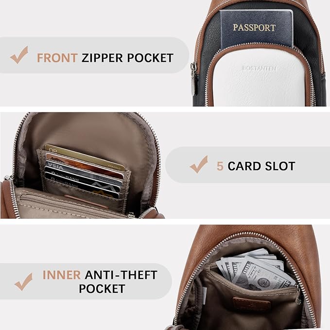 BOSTANTEN Sling Bag for Women Leather Crossbody Bag Vintage Cross Body Purse for Travel with Guitar Strap, Bohemian Style