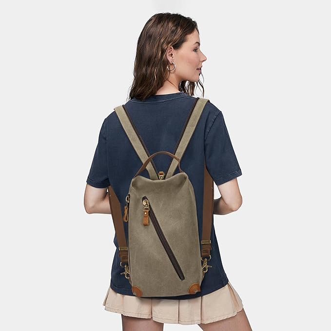 KL928 Canvas Sling Bag crossbody Bags Small Backpack Pack Travel Purse convertible purses for Women Men