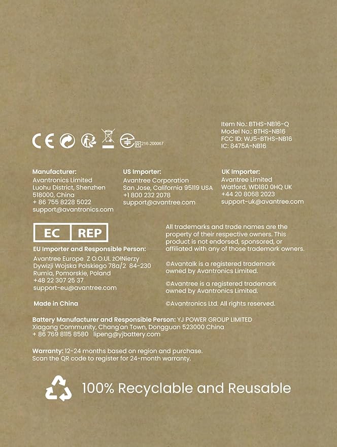 Avantree NB16-Q - Bluetooth 5.2 Neckband Earbuds with Qualcomm aptX Adaptive, 20hrs Play time, Universal Comfortable & Secure Headphones for Phones, Smart TVs, and PCs