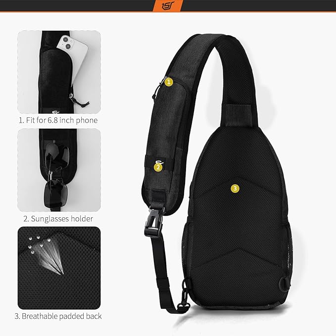 SKYSPER Sling Bag Crossbody Backpack - Chest Shoulder Cross Body Bag Travel Hiking Casual Daypack for Women Men(Jet Black)