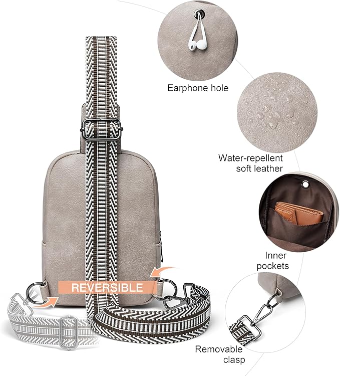 3L SMALL Sling Bag Fanny Packs For Women Men Mini Crossbody Chest Belt Travel Bag Purse Handbag Faux Leather Fashion Cute Light Grey