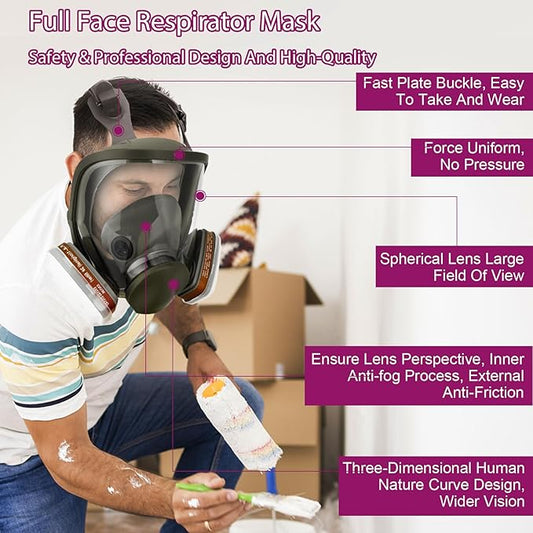 Full Face Respirator Mask - Gas Masks Survival Nuclear and Chemical for Asbestos, Fume, Resin, Dust and Chemical