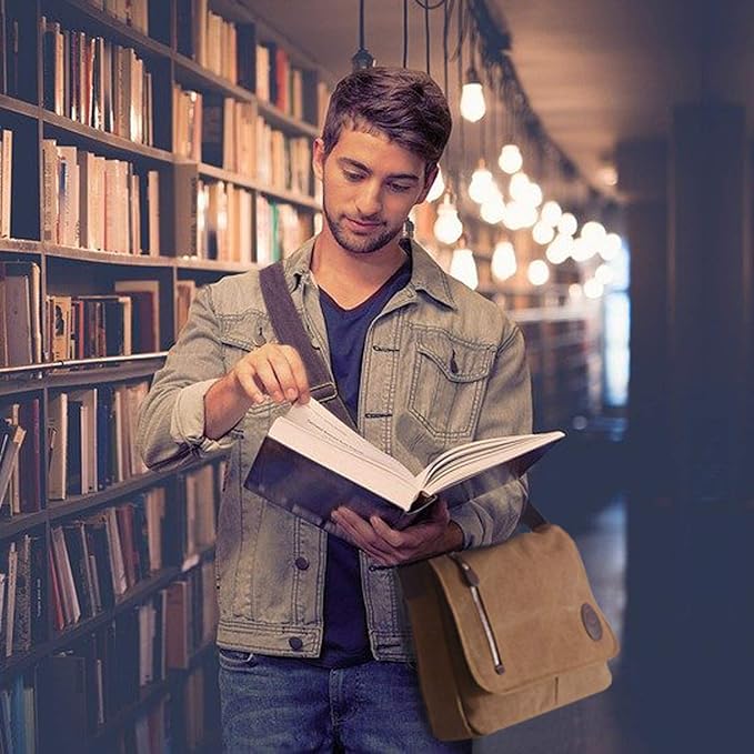 Vintage Canvas Satchel Messenger Bag for Men Women,Travel Shoulder bag 13.5" Laptop Bags Bookbag (Coffee)