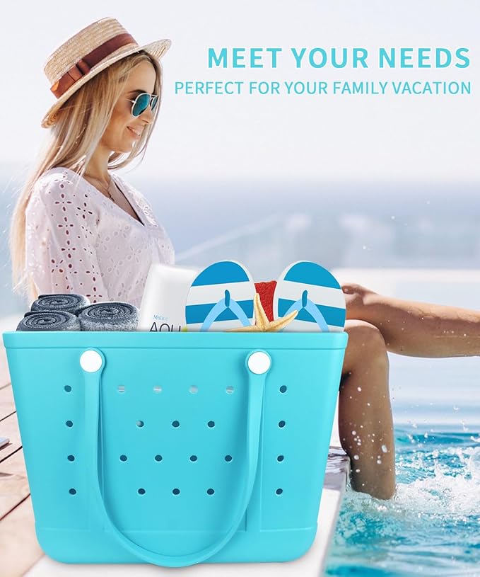 Beach Bag X Large Rubber Tote Bag, Waterproof Washable Open for Women Croc Bag Hand Bag for Beach Pool Yoga