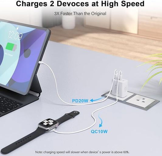 USB C Wall Charger 40W 4-Port for Apple Watch Series10/9/8/7/6/5/Ultra SE,USBC Cube Power Adapter Wall Plug Multiport Type C Brick for iPhone 16 15 Plus/15 Pro Max